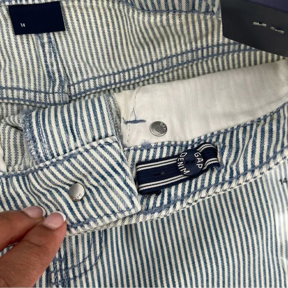GAP Denim Girl’s High Rise Blue White Railroad Stripe Frayed Hem Denim Skirt 14